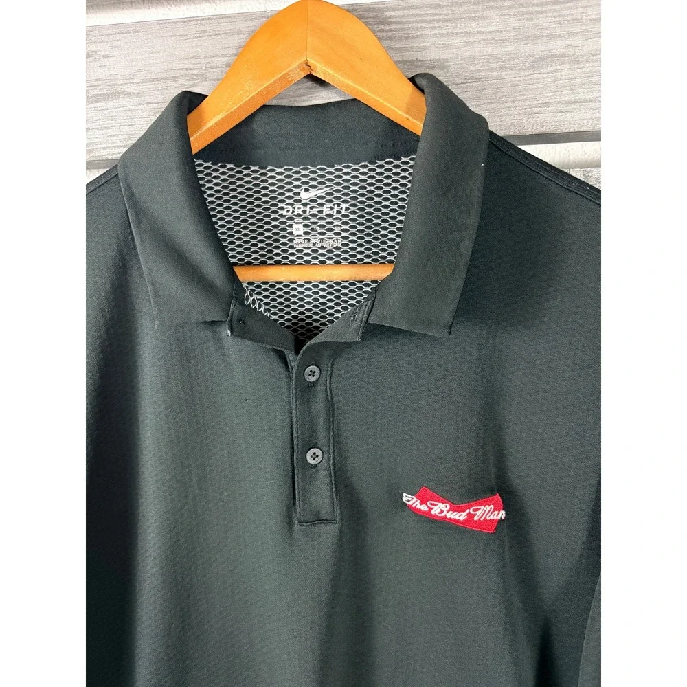 Nike Dri-FIT Mens XL Polo Shirt Black The Bud Man Budweiser Beer Short Sleeve